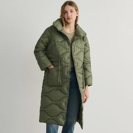 Reserved - Pikowany płaszcz ze stójką - Zielony