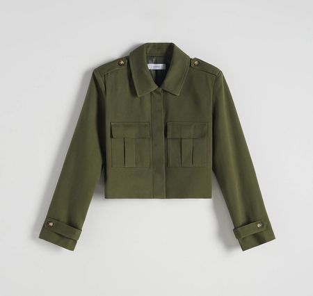 Reserved - Koszulowa kurtka z wiskozą - Khaki