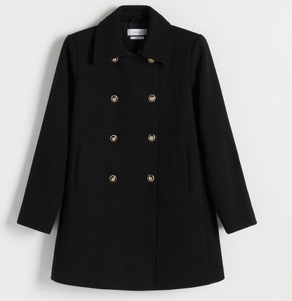 Reserved - Płaszcz z dekoracyjnymi guzikami - Czarny