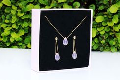 Brazi Druse Jewelry Komplet Kwarc Różowy Krople (12348)