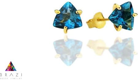 Brazi Druse Jewelry Kolczyki Topaz London Blue 3 Ct. Trylion Złoto 585 (11388)
