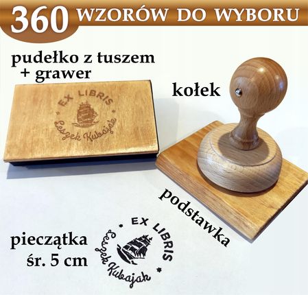 Pieczątka Ex Libris Okrągła Śr. 5Cm 360 Wzorów Grawer Lniany Woreczek