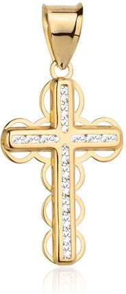 Biżuteria Gabor Złoty krzyżyk ozdobny z cyrkoniami 24 mm 585
