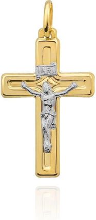 Biżuteria Gabor Złoty krzyżyk błyszczący z Jezusem białe złoto 585