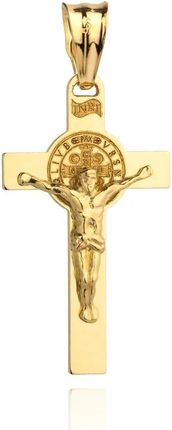 Biżuteria Gabor Złota zawieszka krzyżyk z Jezusem benedyktyński 585