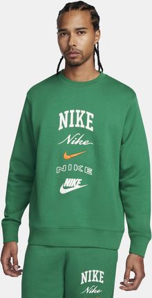 Męska bluza dresowa z długim rękawem i półokrągłym dekoltem Nike Club Fleece - Zieleń