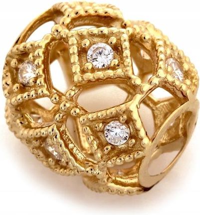 Zawieszka złota 585 beads charms do bransoletki ażurowa z cyrkoniami