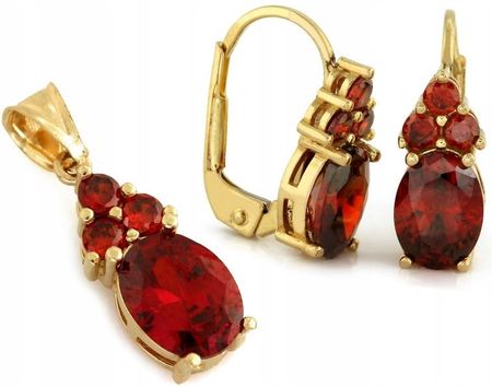 Komplet biżuterii 585 Zawieszka i kolczyki złote zestaw rubinowe kamienie