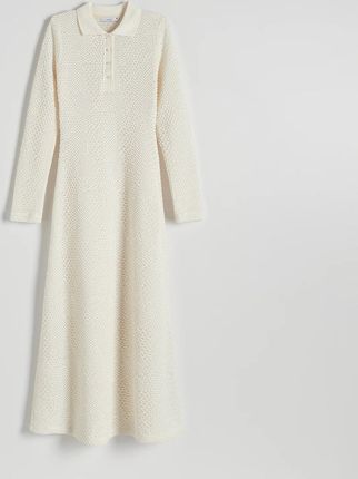 Reserved - Sukienka ze strukturalnej dzianiny - Biały