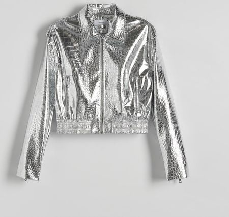 Reserved - Metaliczna kurtka z imitacji skóry - Srebrny