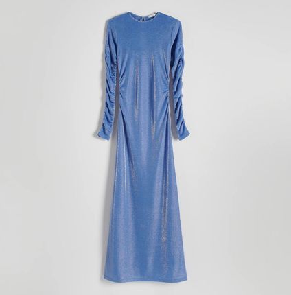 Reserved - Połyskująca sukienka z marszczeniami. - Niebieski