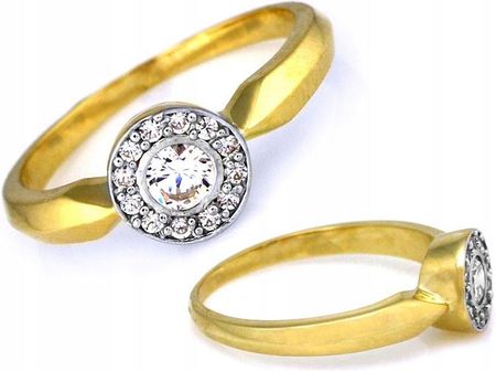 Złoty pierścionek 333 z cyrkoniami i białym złotem r16