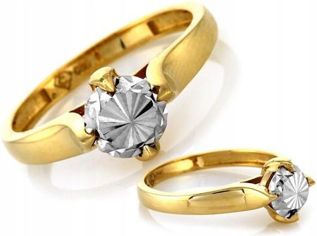 Złoty pierścionek 585 zdobiony białym złotem r13 dwukolorowy