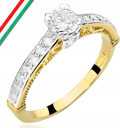 Złoty pierścionek 585 zaręczynowy z brylantami 18