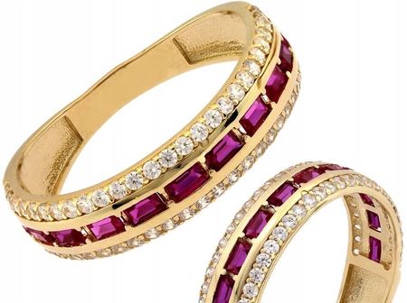 Złoty kobiecy pierścionek z różowymi cyrkoniami r17 złoto 585