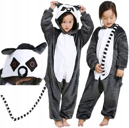 Piżama Kigurumi Kostium Onesie Szary Lemur Przebranie Kombinezon Dzieci 120