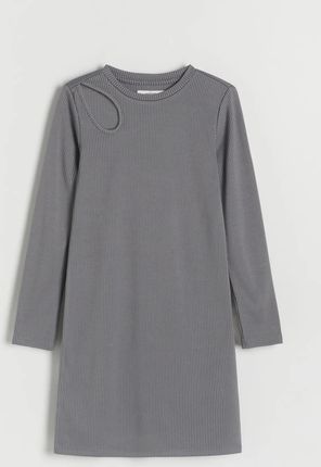 Reserved - Prążkowana sukienka z ozdobnym wycięciem - Szary