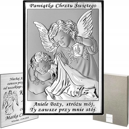 Srebrny Obrazek Aniołek Pamiątka Chrztu Świętego