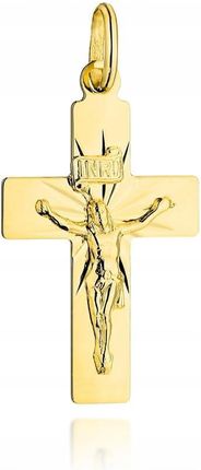 Złota zawieszka Krzyżyk z Jezusem i diamentowanymi promieniami złoto pr.585
