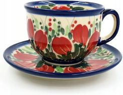Ceramika Beata Wozniak Filiżanka Ze Spodkiem 210ml Ceramika Styl Bolesławiec F101TULIP