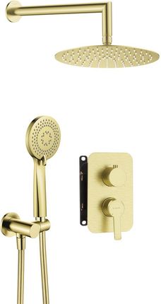 Deante Arnika złoto szczotkowana zestaw prysznicowy podtynkowy z BOXem mieszaczowym