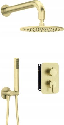 Deante Silia złoto szczotkowane zestaw prysznicowy podtynkowy z BOXem mieszaczowym - z głowicą prysznicową