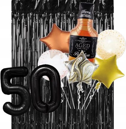Zestaw 50 Urodziny Balon Jack Daniels Whisky Kurtyna Cyfra 100 Cm
