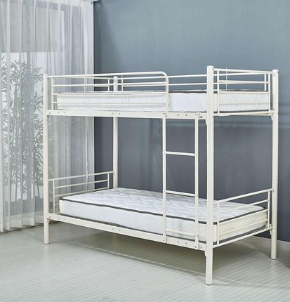 Nowoczesne PIĘTROWE metalowe łóżko ze stelażem BB 90x200 rozkładane - białe