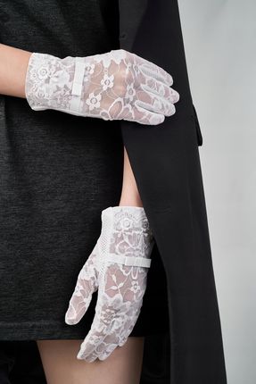 Damskie rękawiczki dotykowe ażurowe krótkie koronka iTouch