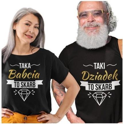 Koszulka dla Babci i Dziadka z napisem: "Taka babcia to skarb" i "Taki dziadek to skarb" koszulki na Dzień Babci i Dziadka w kolorze czarnym