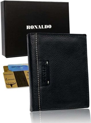 Duży skórzany czarny portfel męski — Ronaldo
