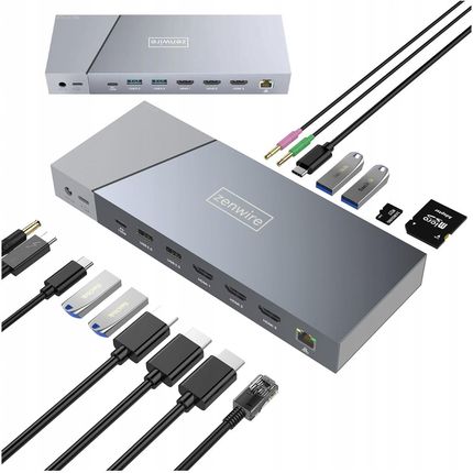 Stacja dokująca HUB USB-C 16w1 Display Link 3x HDMI USB 3.0 mini Jack Ethernet 1000 Mbps SD do Macbook M1 M2 Zenwire DS933