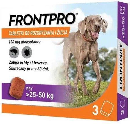 FRONTPRO 25-50 kg Tabletki Do Rozgryzania I Żucia Dla Psów 136mg Afoksolaner