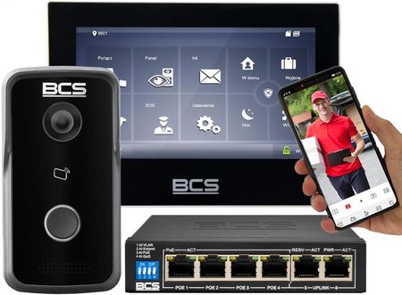 Wideodomofon IP BCS BCS-MON7700B-S/BCS-PAN1300B-S przez switch POE BCS-PAN1300B-SWąski słupek Aplikacja Sterowanie Furtka Brama