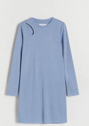 Reserved - Prążkowana sukienka z ozdobnym wycięciem - Niebieski