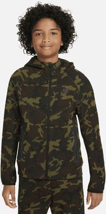 Bluza z kapturem i zamkiem na całej długości ze wzorem moro dla dużych dzieci (chłopców) Nike Tech Fleece - Czerń