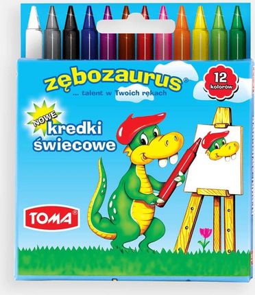 Toma Kredki Świecowe Woskowe 12 Kolorów Miękkie Okrągłe Zębozaurus
