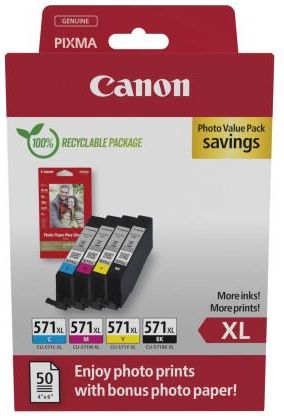 Canon CLI-571XL Ink Cartridge C/M/Y/BK + PHOTO PACK (0332C006)