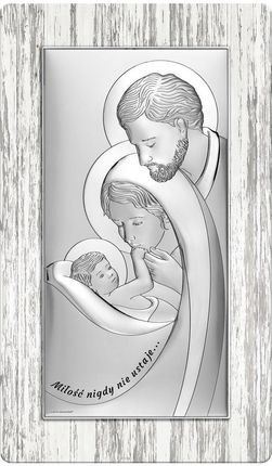 Obraz Świętej Rodziny srebrny nowoczesny w drewnianej ramie