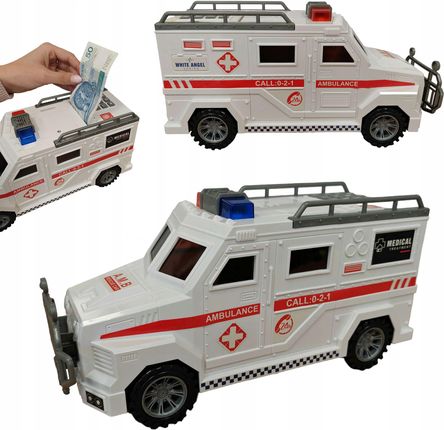 Skarbonka Sejf Duża Monety Banknoty Auto Ambulans Coil