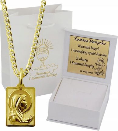 Łańcuszek Złoty Gucci Pełny Diamentowany z Medalikiem pr 585 Grawer