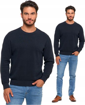 Sweter Męski Sweter Bawełniany Z Dekoltem Okrągłym Granatowy Bawełna S