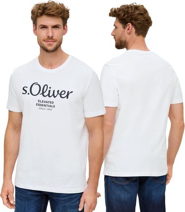T-shirt męski s.Oliver nadruk biały - S