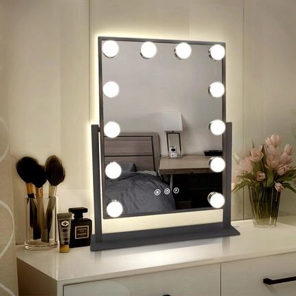 Turewell Hollywood Lustro Do Makijażu Czarne Z 12 Żarówkami Led Obracane