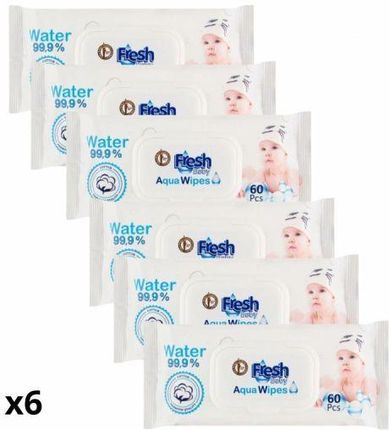 Aksan Kozmetik Aqua Wipes Fresh Baby Chusteczki Nawilżane Wodą X 60Szt. 6 6-Pack