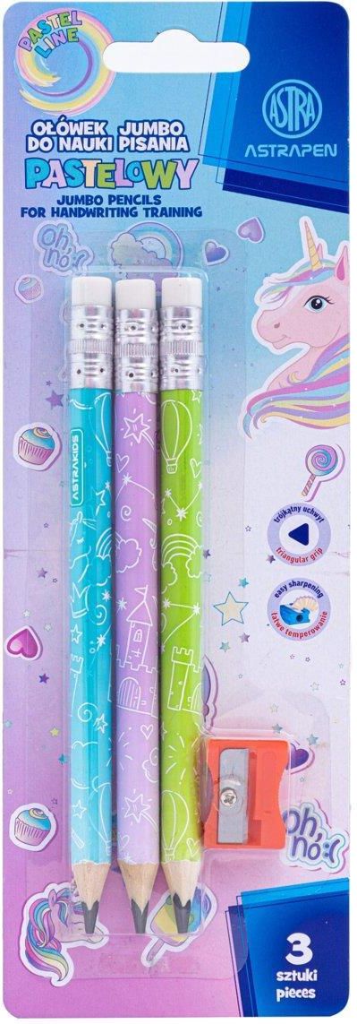 Zdjęcie Astra Ołówki Grafitowe Trójkątne Hb Jumbo Astrakids Unicorn + Temperówka 3+1Szt. Blister 206023902 - Łaszczów