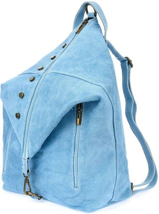 Błękitny plecak damski zamszowy skórzany na ramię Włoski W14