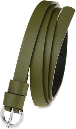 Pasek damski wąski solidny skórzany do sukienki khaki S19 : Kolory - zielony, Rozmiar pasków - r.85-100 cm