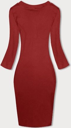 Dopasowana sukienka w prążki z okrągłym dekoltem czerwona (5131-09)