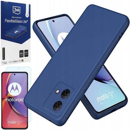 Etui Matt Silicone Case Niebieskie Szkło 3Mk Fg Lite Do Motorola Moto G84